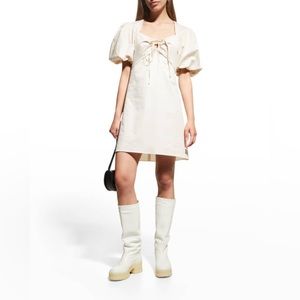 FRAME Puffed Sleeve Cut Out Tie Mini Dress New With Tags